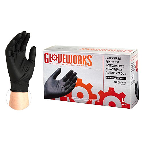 Product Cover AMMEX GLOVEWORKS Industrial Black Nitrile Gloves - 5 mil, Latex Free, Powder Free, Textured, Disposable, XXLarge, BINPF49100-BX, Box of 100, black