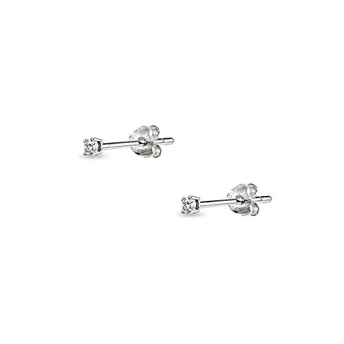 Product Cover Sterling Silver Cubic Zirconia 2mm Round Stud Earrings for Men Women Teens