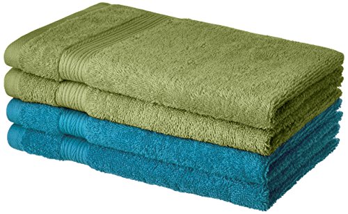 Product Cover Amazon Brand - Solimo 100% Cotton 4 Piece Hand Towel Set, 500 GSM (Olive Green and Turquoise Blue)