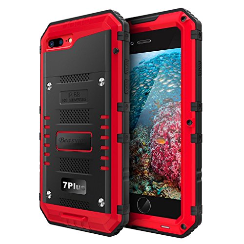 Product Cover Beasyjoy Waterproof Case Compatible with iPhone 7 Plus/iPhone 8 Plus, Heavy Duty Case Built-in Screen Full Body Protective Shockproof Tough Rugged Hybrid Military Grade Defender Outdoor Red