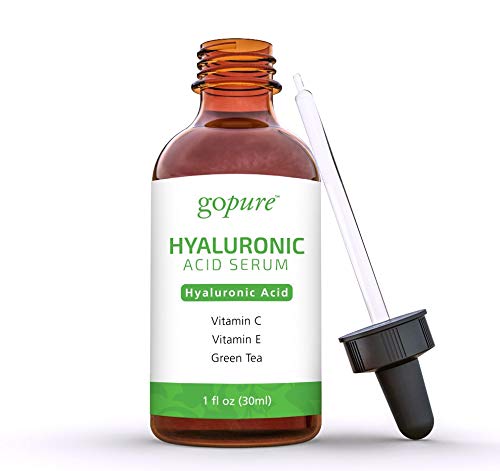 Product Cover goPure Hyaluronic Acid Serum for Face - Anti Aging Serum with Vitamin C & E, Green Tea - Anti Wrinkle Hydrating Serum - Facial Moisturizer Collagen Serum - Helps Hydrate and Plump the Skin