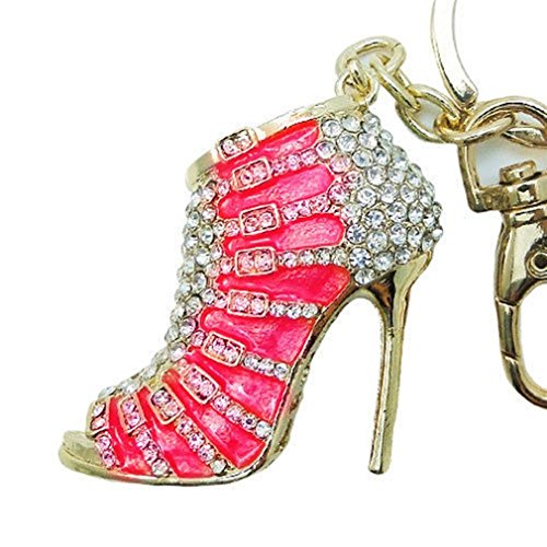 Product Cover Myhouse Rhinestone High Heel Shoe Decoration Chain for Phone Car Bag Key Ring Multicolor Keychain for Women (Golden and Rose Red)