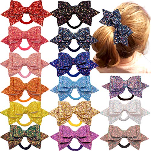 Product Cover CELLOT Women Girls Glitter Hair Bows Boutique Hair Ties Ponytail Holders Bands-15pcs Multi Color Glitter Sequins Big Hair Bows For Girls Teens