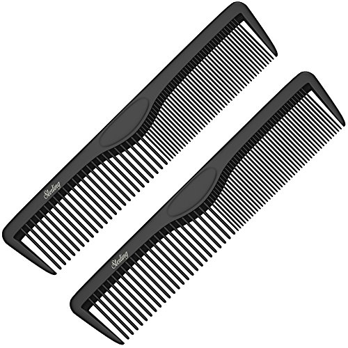 Product Cover Small Pocket Combs | 2 Pack | Professional 5 Inch Black Carbon Fiber Hair Comb | Fine And Wide Tooth Travel Comb Set | Anti Static Chemical and Heat Resistant | Mens Beard And Styling Haircomb | Ba