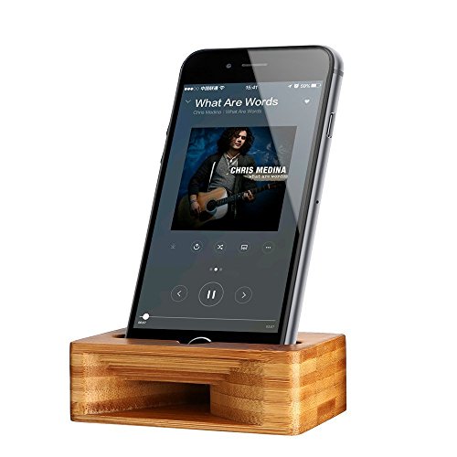 Product Cover ARCHEER Cell Phone Stand with Sound Amplifier, Phone Stand Holder Natural Bamboo Wood Phone Dock Stands Compatible Phone XS Max XR 6 6s 7 8 X Plus 5 5s 5c and Android Smartphones Within 5.5 Inches