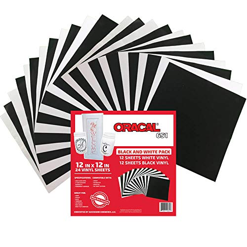 Product Cover Oracal 651 Black and White Pack - Adhesive Craft Vinyl for Cricut, Silhouette, Cameo, Craft Cutters, Printers, and Decals - 12
