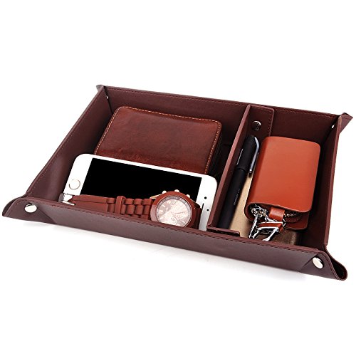 Product Cover SPSHENG Valet Tray Jewelry Organizer,PU Leather Watch Box Coin Change Key Tray for Storage Coffee