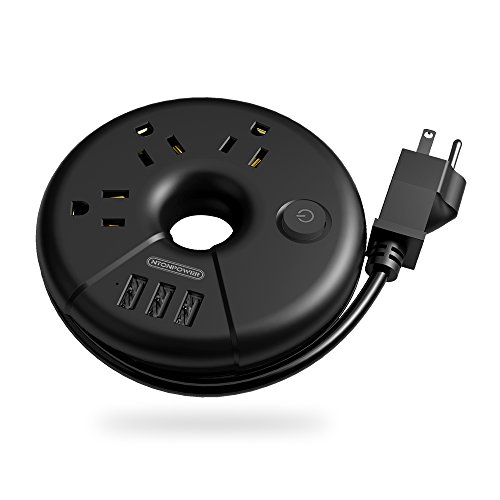 Product Cover Travel Power Strip, NTONPOWER Portable Charging Station 3 USB Without Surge Protector Short Extension Cord 15 inch Compact for Home, Office, Cruise Ships, Business Trip, Hotels - Black