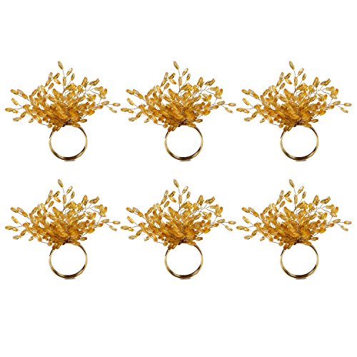 Product Cover DII Modern Chic Fun Napkin Rings for Dinner Parties, Weddings Receptions, Family Gatherings, or Everyday Use, Set Your Table With Style - Starburst Gold Beads, Set of 6