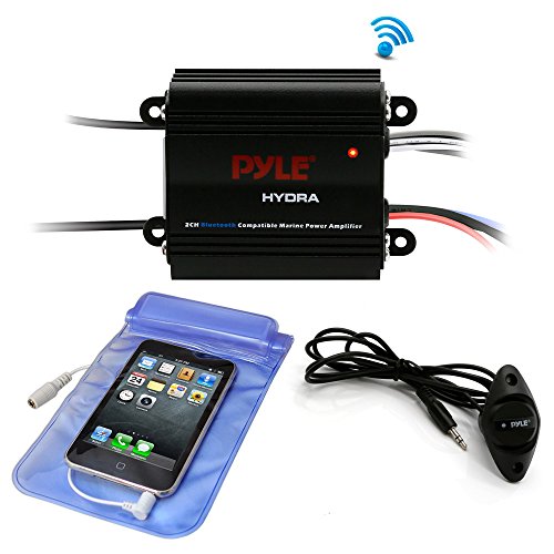 Product Cover Pyle Auto 2-Channel Marine Amplifier - 200 Watt RMS 4 OHM Full Range Stereo with Wireless Bluetooth & Powerful Prime Speaker - High Crossover HD Music Audio Multi Channel System PLMRMB2CB, Black