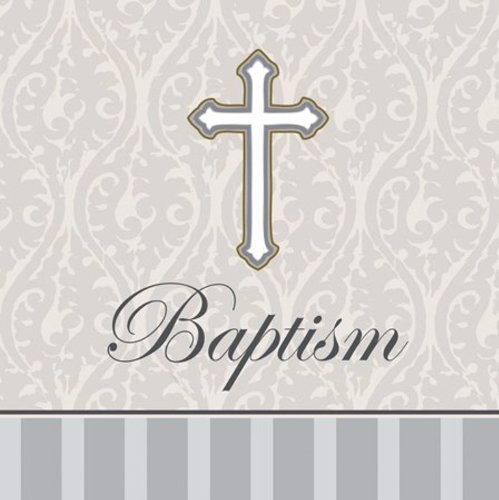 Product Cover Creative Converting Devotion Cross Baptism Lunch Napkins, Silver, 48 Count