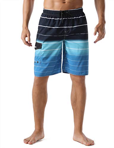 Product Cover Nonwe Men's Beachwear Quick Dry Holiday Drawstring Striped Board Shorts Blue 38