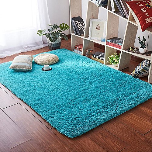 Product Cover Softlife Fluffy Area Rugs for Bedroom 4' x 5.3' Shaggy Floor Carpet Cute Rug for Girls Kids Living Room Nursery Home Decor, Turquoise Blue