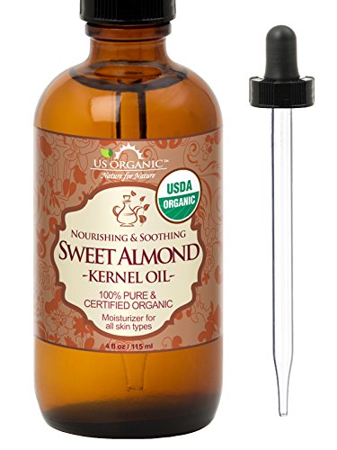 Product Cover New_US Organic Sweet Almond Kernel Oil, USDA Certified Organic,100% Pure & Natural, Cold Pressed Virgin, Unrefined in Amber Glass Bottle w/Glass Eyedropper for Easy Application (4 oz (115 ml))