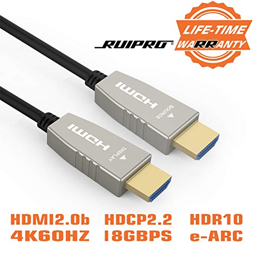 Product Cover Fiber HDMI Cable RUIPRO 4K60HZ HDR 50 feet Light Speed HDMI2.0b Cable, Supports 18.2 Gbps, ARC, HDR10, Dolby Vision, HDCP2.2, 4:4:4, Ultra Slim and Flexible HDMI Optic Cable with Optic Technology 15m