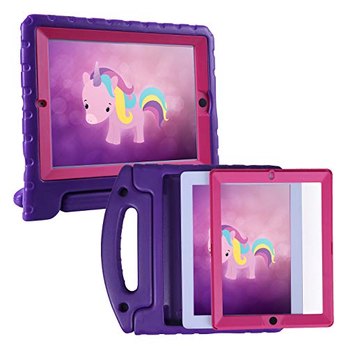 Product Cover HDE Case for iPad 2 3 4 Kids Shockproof bumper Hard Cover Handle Stand with Built in Screen Protector for Apple iPad 2nd 3rd 4th Generation (Purple Pink)
