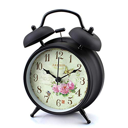 Product Cover Konigswerk Classic Alarm Clock with Backlight, Twin Bell Alarm Clock for Heavy Sleeper No Ticking (Black Case - Roses)