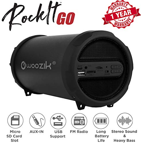 Product Cover WOOZIK Rockit Go / S213 Bluetooth Speaker, Wireless Boombox Indoor/Outdoor with FM Radio,Micro SD Card, USB, AUX 3.5mm Support, Rechargeable Battery, Strap for Travel, Great for Parties! - Black