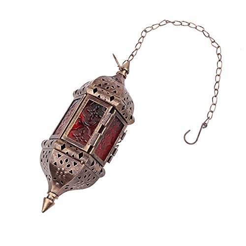 Product Cover Asenart Hanging Candle Lantern Moroccan Chandelier Retro Candle Holder Moroccan Vintage Metal Hollow Wedding Hanging Candle Holders Lantern Contain 40cm Chain (Brown)