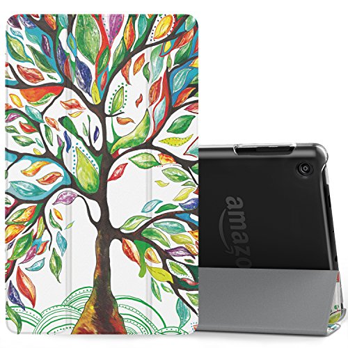 Product Cover MoKo Case for All-New Amazon Fire HD 8 Tablet (7th/8th Generation, 2017/2018 Release) -Lightweight Slim Shell Stand Cover with Translucent Frosted Back for Fire HD 8, Lucky TREE (with Auto Wake/Sleep)
