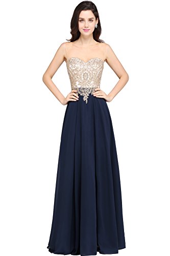 Product Cover MisShow Sheer Neck Rhinestone Gold Lace Long Formal Evening Gown