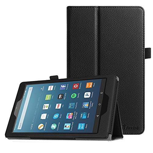 Product Cover Fintie Folio Case for All-New Amazon Fire HD 8 Tablet (Compatible with 7th and 8th Generation Tablets, 2017 and 2018 Releases) - Slim Fit Premium Vegan Leather Standing Protective Cover, Black