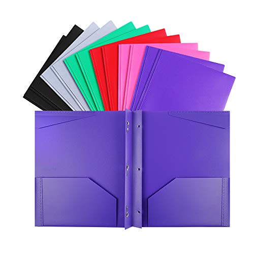 Product Cover INFUN Plastic Folders with Prongs and Pockets, Heavy Duty School Folders with Pockets, Letter Size Multicolor Folders,12 Pack