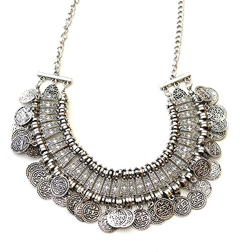 Product Cover Shining Diva Fashion Jewellery Bohemia Gypsy Tibetan Vintage Coin Party Wear Necklace for Girls & Women(Silver)(8547np)