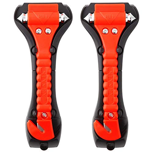 Product Cover Car Safety Hammer Set of 2 Emergency Escape Tool Auto Car Window Glass Hammer Breaker and Seat Belt Cutter Escape 2-in-1 for Family Rescue & Auto Emergency Escape Tools (2 PCS)