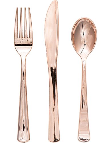 Product Cover Creative Converting 48 Count Metallic Plastic Assorted Cutlery 315134 , Rose Gold