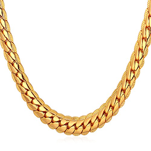 Product Cover U7 Men Women 18K Gold Plated Necklace with Gift Box 18KGP Stamp Hip Hop Jewelry 4 Colors 6MM-9MM Wide Snake Curb Chain Necklace,18