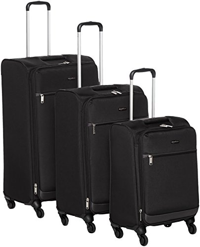 Product Cover AmazonBasics 3 Piece Softside Carry-On Spinner Luggage Suitcase Set - Black
