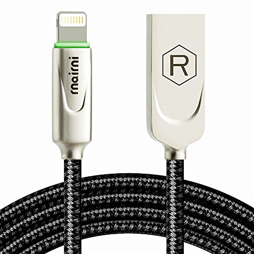 Product Cover rnairni iPhone USB Charger Smart LED Auto Disconnect Charge Cable - 6FT/1.8M Length Nylon Braided Charge Compatible iPhone X iPhone 8 7/7 Plus 6/6 Plus 6s/6s Plus 5s iPad Mini iPod