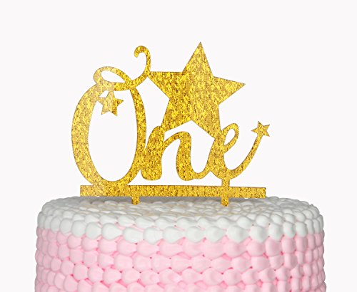 Product Cover One Happy Birthday Gold Cake Topper,Star Cake Topper,Twinkle Twinkle Little Star Birthday