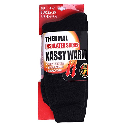 Product Cover Kassy Warm Original Thermal Socks - Unisex (Men/Women/ Boys/Girls), 2.4 TOG Rating with Extra Cushioning & Padding, Comfortable Fit & Adjustable Size, BLACK