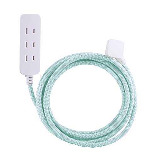 Product Cover Cordinate Designer 3 Polarized Outlet Extension Cord with Surge Protection, Mint Braided Décor Fabric Cord, 10 ft, Low-Profile Plug with Tamper Resistant Safety Outlets, 37912