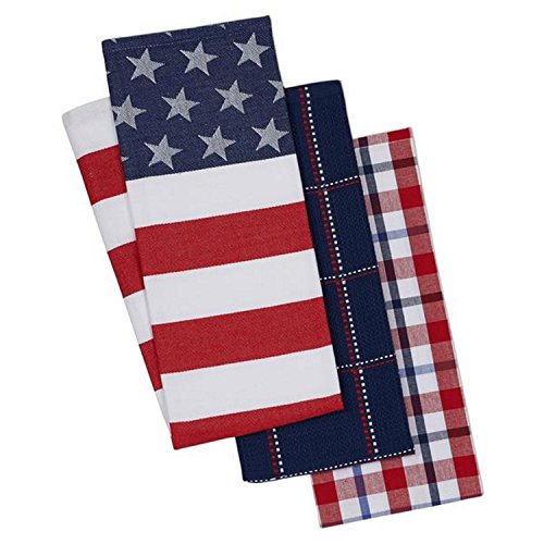 Product Cover Design Imports 3 Stars and Stripes Kitchen Dishtowels perfect to brighten your summer kitchen Red White and Blue 18