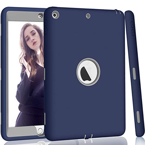Product Cover Hocase iPad 5th/6th Generation Case, iPad 9.7 2018/2017 Case, High-Impact Shock Absorbent Dual Layer Silicone+Hard PC Bumper Protective Case for iPad A1893/A1954/A1822/A1823 - Navy Blue/Grey