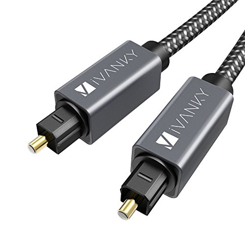 Product Cover iVANKY Optical Audio Cable, Slim Optical Cable Digital Audio Cable for Home Theater, Sound Bar, TV, PS4, Xbox, Playstation, Astro A40/A50, Aluminum Shell, Nylon Braided Cable, 6 feet/6ft, Grey