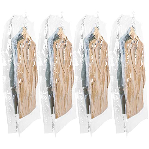 Product Cover TAILI Hanging Vacuum Wide-Side Space Saver Bags, Set of 4 Long Size (53x27.6x15 inch), Vacuum Seal Storage Bag Clear Bags for Clothes Suits, Dress or Jackets, Closet Organizer