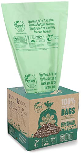 Product Cover UNNI ASTM D6400 100% Compostable Trash Bags, 4 Gallon, 15 Liter, 100 Count, Extra Thick 0.75 Mils, Small Garbage Bags,Wastebasket Bin Liners, US BPI and Europe OK Compost Home Certified, San Francisco
