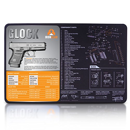 Product Cover Ironclad Glock Gun Cleaning Mat - 3mm Neoprene - 17 x 11 Inches Waterproof - Oil Resistant - Hand Gun Cleaning Mat - Detailed Diagram and Assembly Instruction - 9mm Gun Cleaning Mat - Perfect for Hand