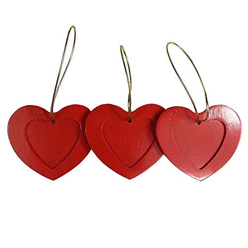 Product Cover Tomokazu Bryant Red Walnut Wood Heart Photo Christmas Ornament, Pack of 3