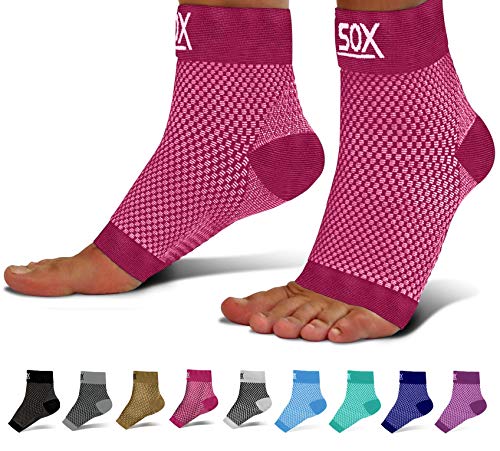 Product Cover SB SOX Compression Foot Sleeves for Men & Women - Best Plantar Fasciitis Socks for Plantar Fasciitis Pain Relief, Heel Pain, and Treatment for Everyday Use with Arch Support (Pink, Medium)