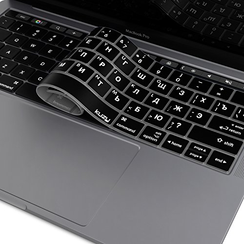 Product Cover Kuzy - Russian Keyboard Cover for New MacBook Pro with Touch Bar 13 inch and 15 inch (A2159, A1989, A1990 & A1706, A1707) Release 2019, 2018, 2017, 2016 Silicone Skin - Russian/English (Cyrillic)
