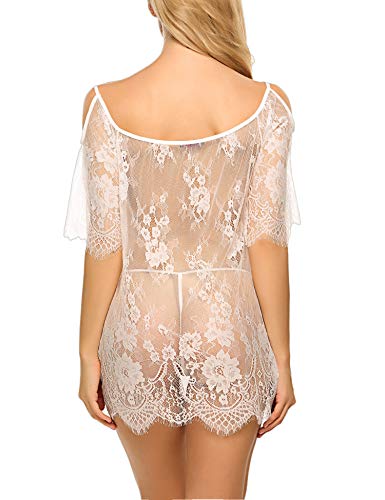 Product Cover Avidlove Women Sexy Lingerie Cold Shoulder Eyelash Lace Babydoll(White,XL)