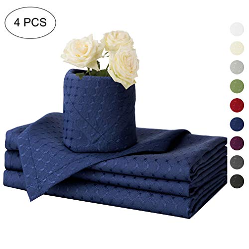 Product Cover Eforcurtain Elegant Party Supplies Dinner Napkins Navy Waffle Weave Design, Plain Square Polyester Table Napkins Stain Resistant Oil Proof, 17x17 Inches, Set of 4