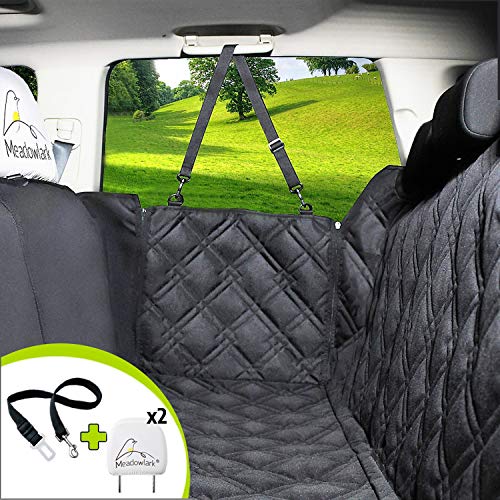 Product Cover Meadowlark Dog Seat Covers Unique Design & Entire Car Protection-Doors,Headrests & Backseat. Extra Durable Zippered Side Flap, Waterproof Pet Seat Cover + Seat Belt & 2 Headrest Protectors as a Gift