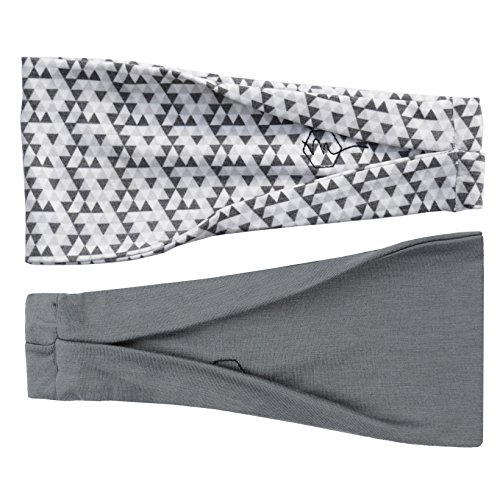 Product Cover Women's Headband Yoga Running Exercise Sports Workout Athletic Gym Wide Sweat Wicking Stretchy No Slip 2 Pack Set Gray Neutral Black