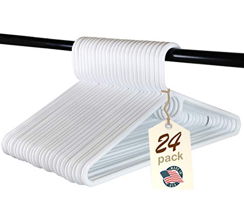 Product Cover Heavy Duty White Plastic Tubular Hangers, Adult Size, Set of 24 Made in The USA (Heavy Duty) (24, Heavy Duty)